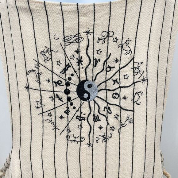 DANNIJO Wide Leg Embroidered Yin Yang Zodiac Cropped Cotton Overalls Jumpsuit - Picture 6 of 14